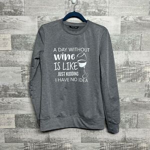 LiliCloth Sweatshirt, Funny Wine Top, Medium, Gray, NWT